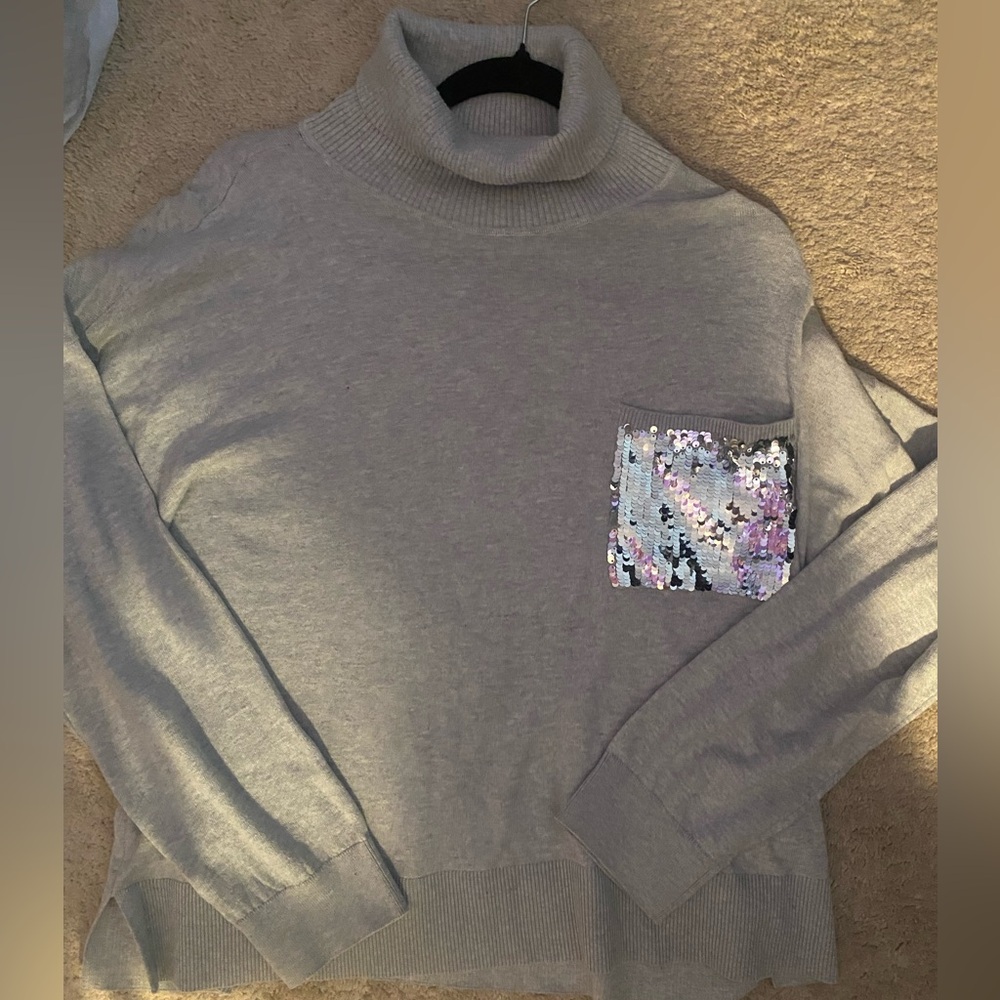 DKNY Gray Sweater with Sequin Pocket